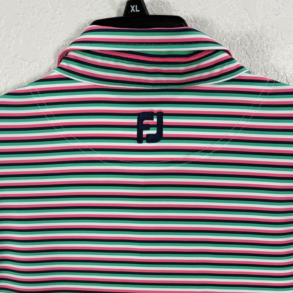 Foot Joy ,Men's Golf Striped Polo Shirt - Black,Pink,Green, Size L - Picture 9 of 15